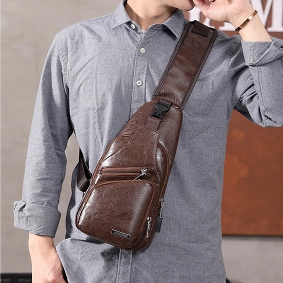 New Men's Crossbody Multipurpose Brown Messenger Bag Backpack​ - Picture 1 of 9